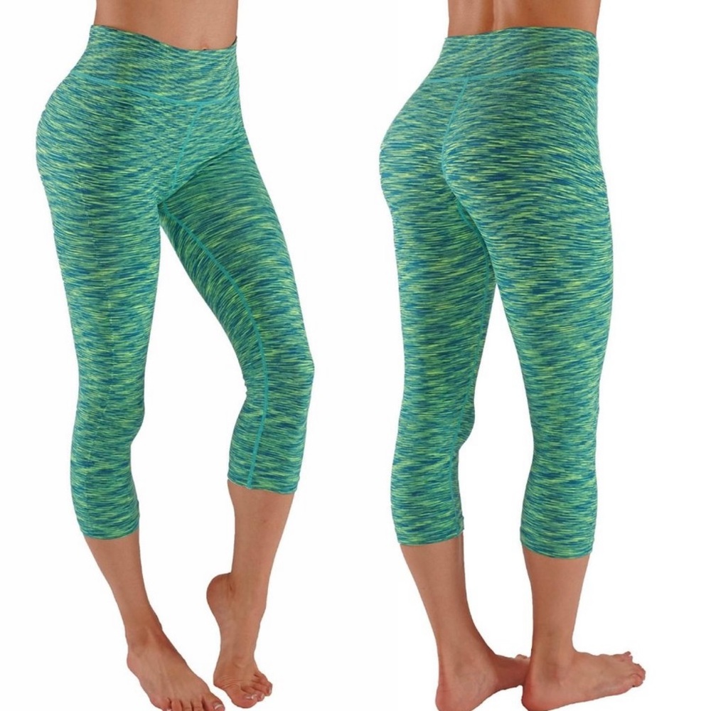 Two Tone Yoga Capri Seamless Leggings Wide Elastic Band